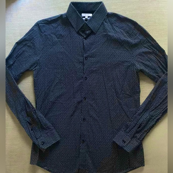 Reiss Bruin Slim Fit Cotton Navy Blue Patterned Button Down Dress Shirt Size M - Picture 2 of 10